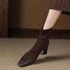 Krazing Pot Flock Cow Skin Square Toe Thick Heels Chelsea Boots Size 42 Beauty Lady Women Modern Fashion Girl Ankle Boots