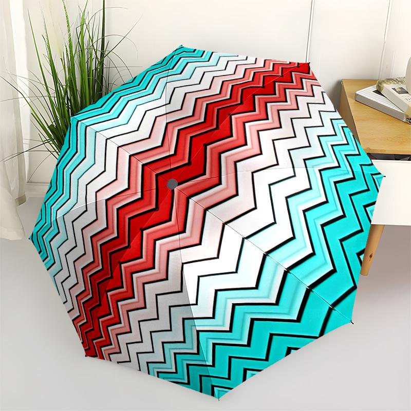 

1pc Chevron Pattern Automatic Opening/Closing Folding Umbrella with 8 Ribs, Plastic Handle, Windproof Portable Sunshade Umbrella yy251222198