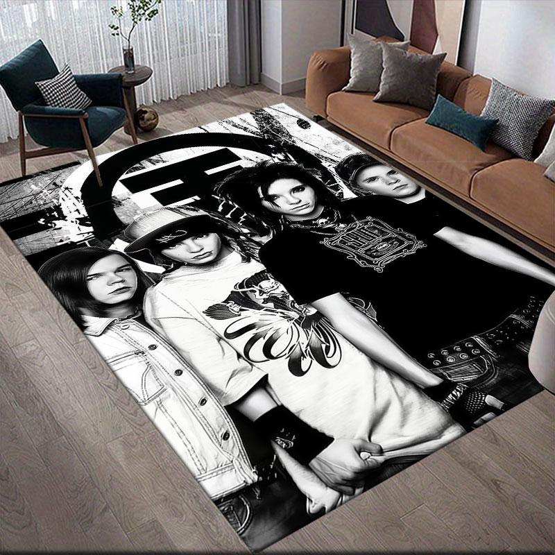 Tokio Hotel Flannel Printed Carpet, Home Sofa Decoration for Living Room & Bedroom, Non‑Slip Play Flannel Floor Mat for Game Room