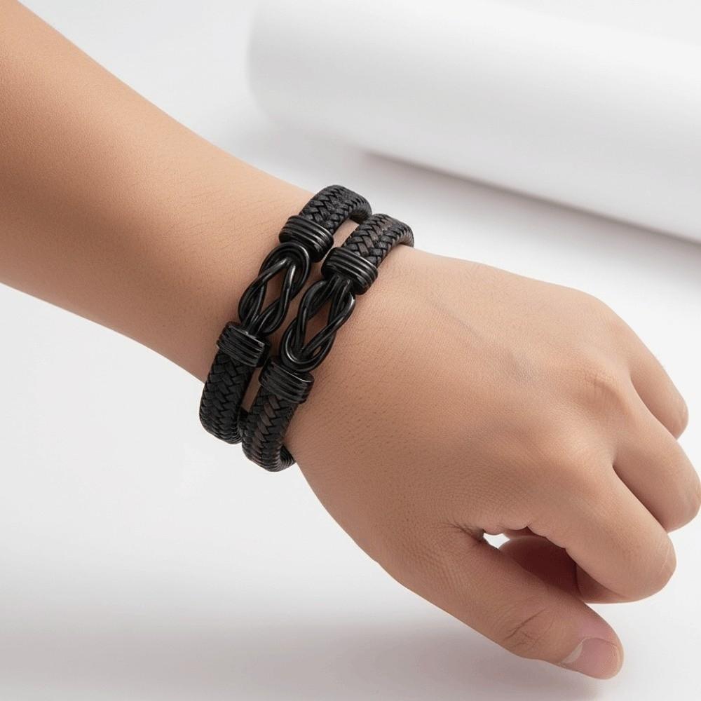 Multi-Strand Braiding Men's Figure-Eight Leather Bracelet Professional Office Accessory