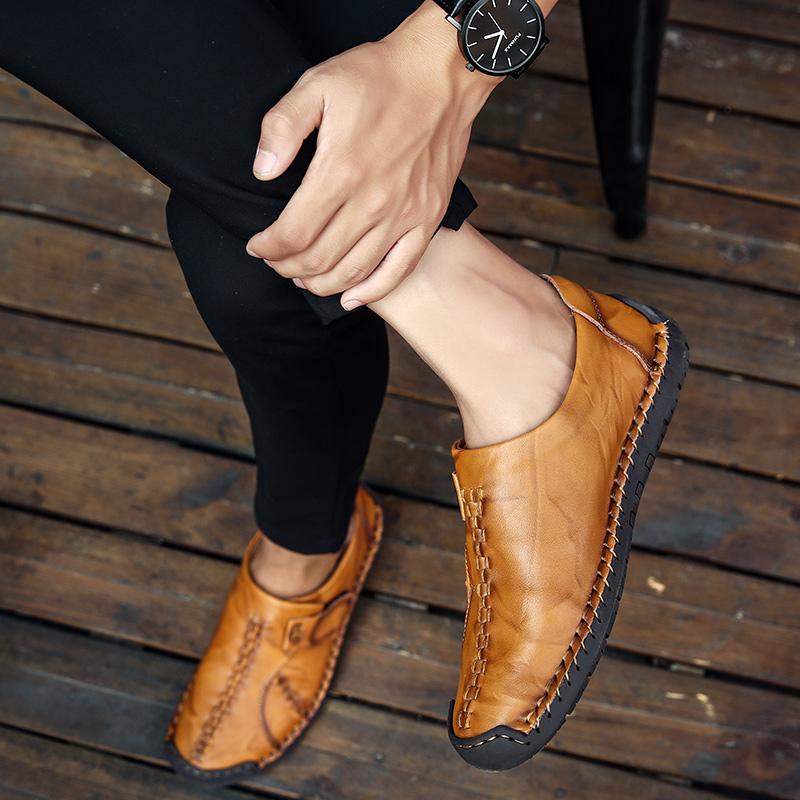 Men’s Moccasins Handmade Slip On Driving Shoes Comfort Flats Casual Shoes Plus Size Leather Shoes for Men Over Sized