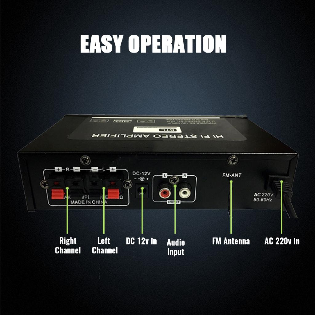 AC 220V 90W 2CH HIFI Audio Stereoforsterker LCD-skjerm bluetooth FM-radio Bil hjemmefjernkontroll Hjemmekinoforsterkere DC12V