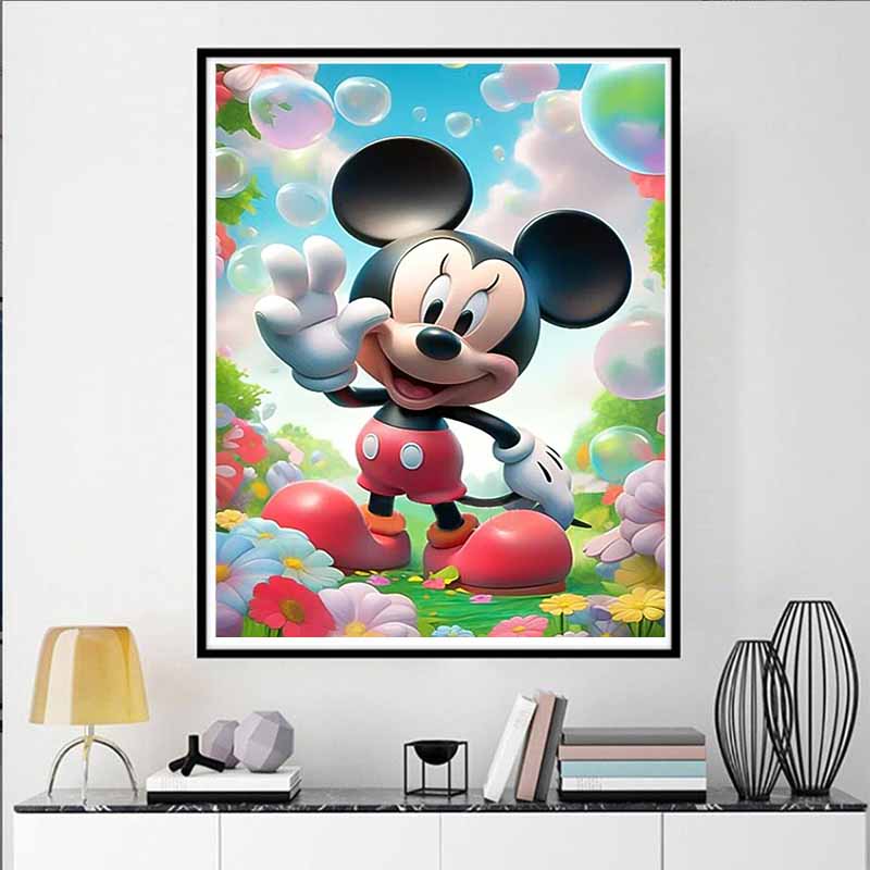 Disney Diamond Painting, Mickeys Bubble Garden Healing Theme Illustration Cute DIY Rhinestone Mosaic Cross Stitch Kit Embroidery Gift Home Decor