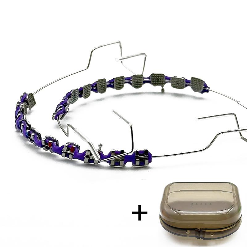 

Кольорові Стоматологічні Накладні Брекети з Гачком Тимчасова Прикраса Зубів з Металевими Дугами Брекет з Гачком Лігатурне Кріплення Стоматологічний Інструмент фіолетовий