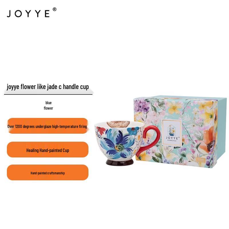 JOYYE Flower Jade Blue Floral Ceramic Mug