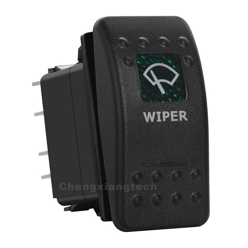 WIPER 7Pin On Off On Green Led Backlit Rocker Switch for Car Boat Truck 12V 20A DPDT Carling Contura 3 Position Rocker Switch