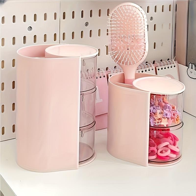 Rotating Multi-Layer Transparent Hair Accessory Organizer - With Multiple Compartments for Makeup, Brushes, and Beauty Tools