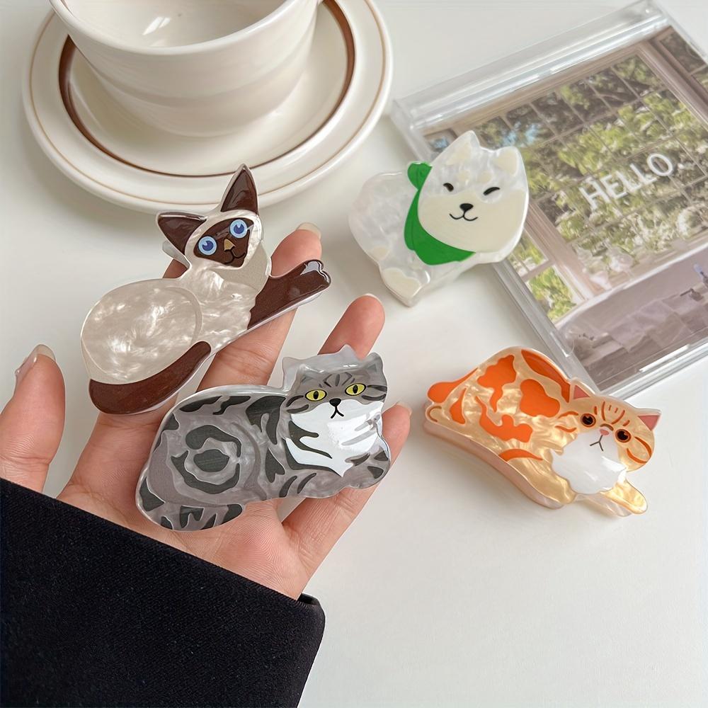 Adorable Cartoon Cat & Dog Acrylic Hair Claw Cute Animal Design Shark Clip for Girls, Perfect for Thanksgiving