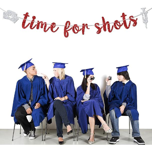 Red Glitter Time for Shots Banner, Congrats Nurse/Future Nurse/I Will Stab You/Nursing School Survivor, 2025 Nurse Graduation Party Decorations