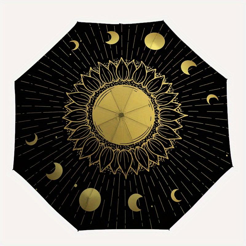 Golden Sunflower with Moon Phases Circular Wall Art DecorUmbrella, Portable 3-Fold Umbrella for Men & Women,Christmas Gift ES89