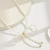 Women Fashion Retro Simple White Faux Pearl Bowknot Clavicle Necklace