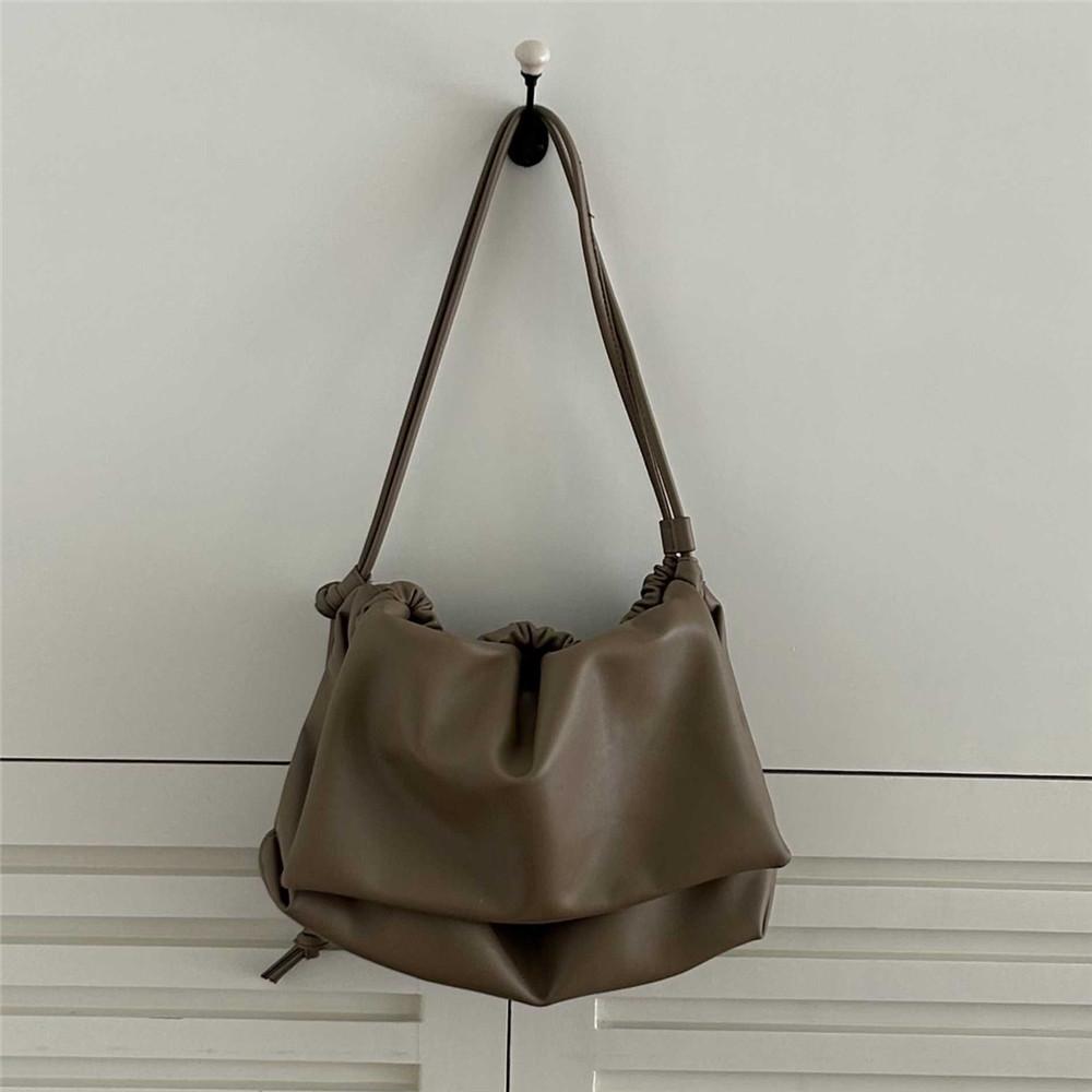 Big Shoulder Bags for Women Large Hobo Shopper Bag Solid Color Soft PU Leather Crossbody Handbag Drawstring Ruched Lady Totes