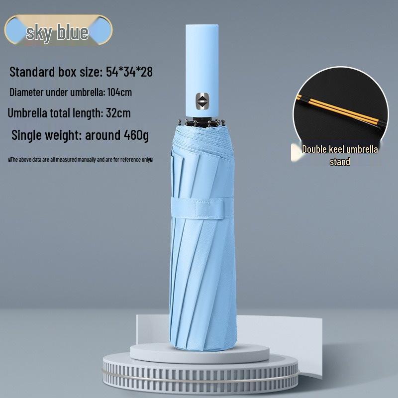 10-Rib 280T Pongee Automatic Three-Fold Inverted Umbrella with Silicone Strap Handle for Sun and Rain Three-Fold Automatic Umbrella