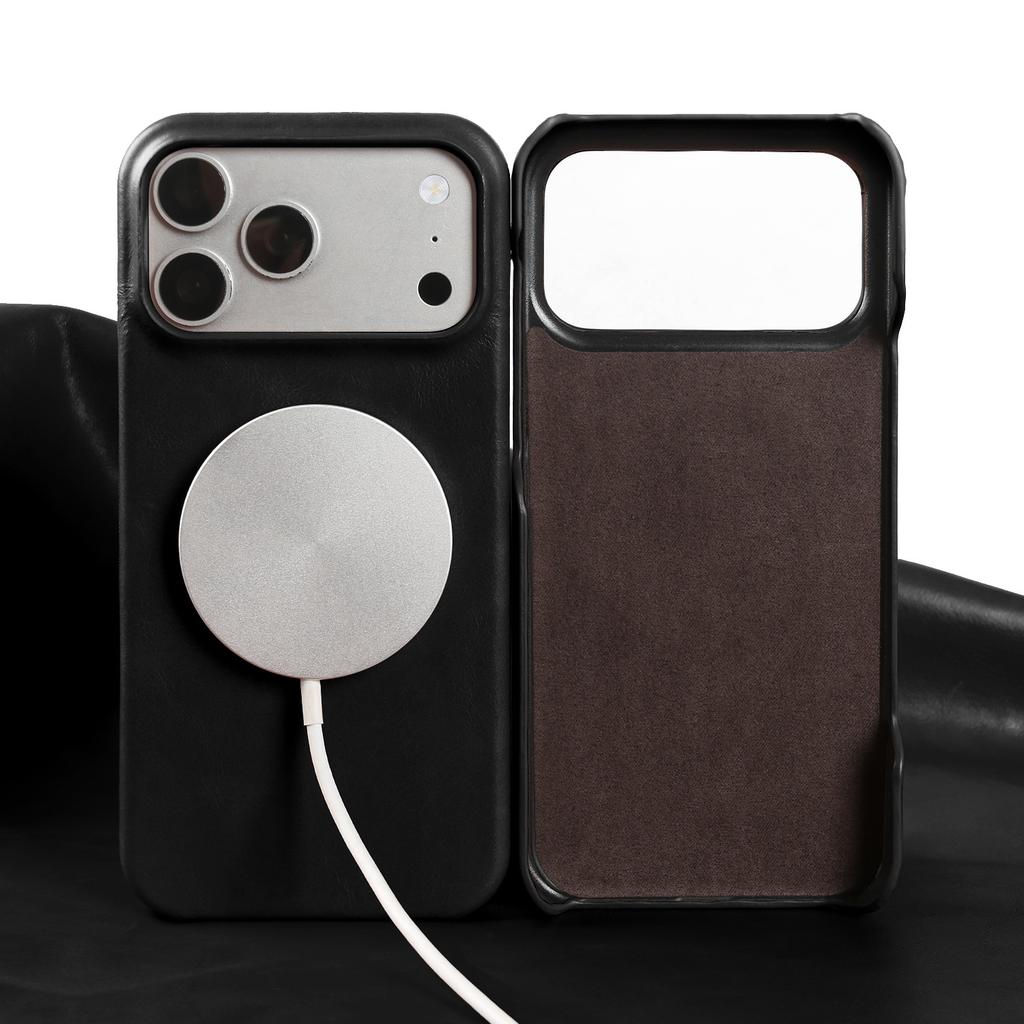 Capa Magnética Clássica de Couro Genuíno Para Para Iphone 17e 17Pro 16 1 14 13 12 Tampa de Proteção de Couro de Vaca Retro Pull-up