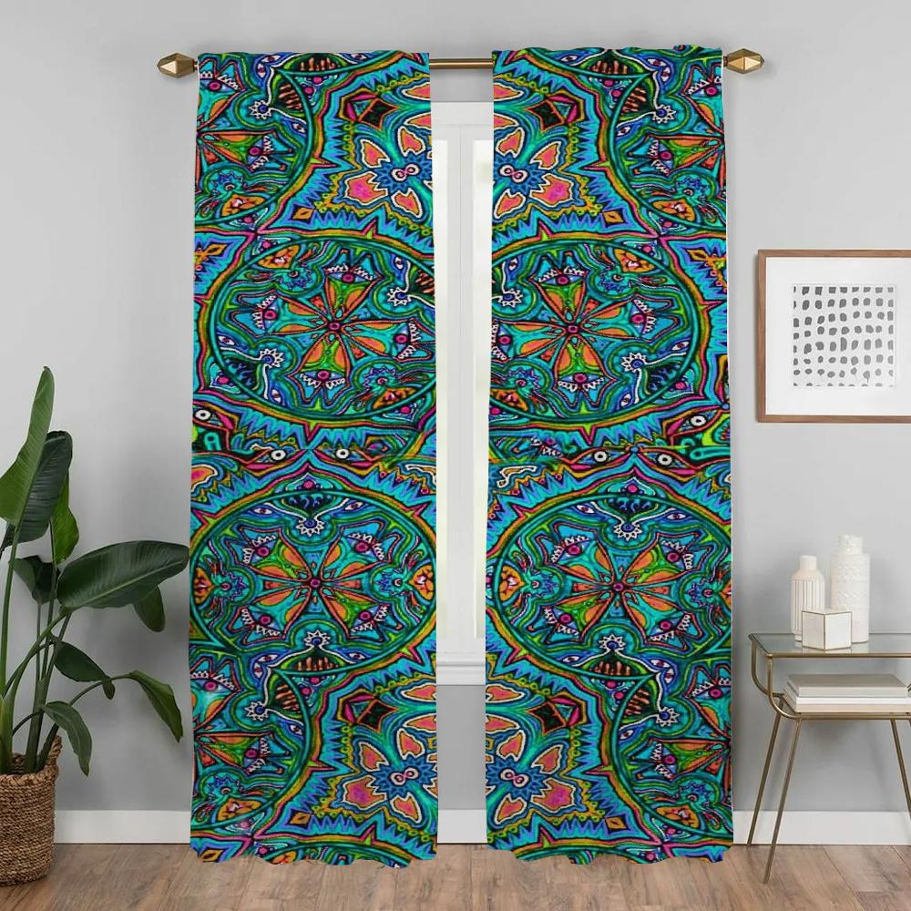 Anti-mosquito Curtains for Living Room Bohemian Style Home Interior Curtains 2 Pieces Partition Tulle for Bedroom Window Curtain