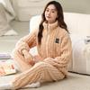 Plus Size Women's Pajamas Set Jacquard Winter Extra Thick Double Sided Flannel Warm Pajamas Smooth Zipper Pajamas Women's Pajamas