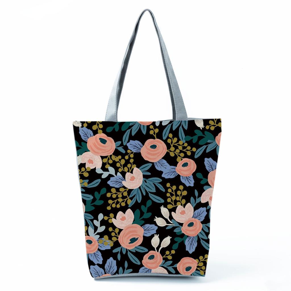 High Capacity Shoulder Bag Shopping Bags Bright Colors Floral Print Handbag Casual Travel Multi Functional Beach Bag Commuting Tote Bag