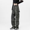 Women's High Waist Camouflage Cargo Jeans - Hip Hop Style, Wide Leg, Loose Fit, Plus Size, Full Length.