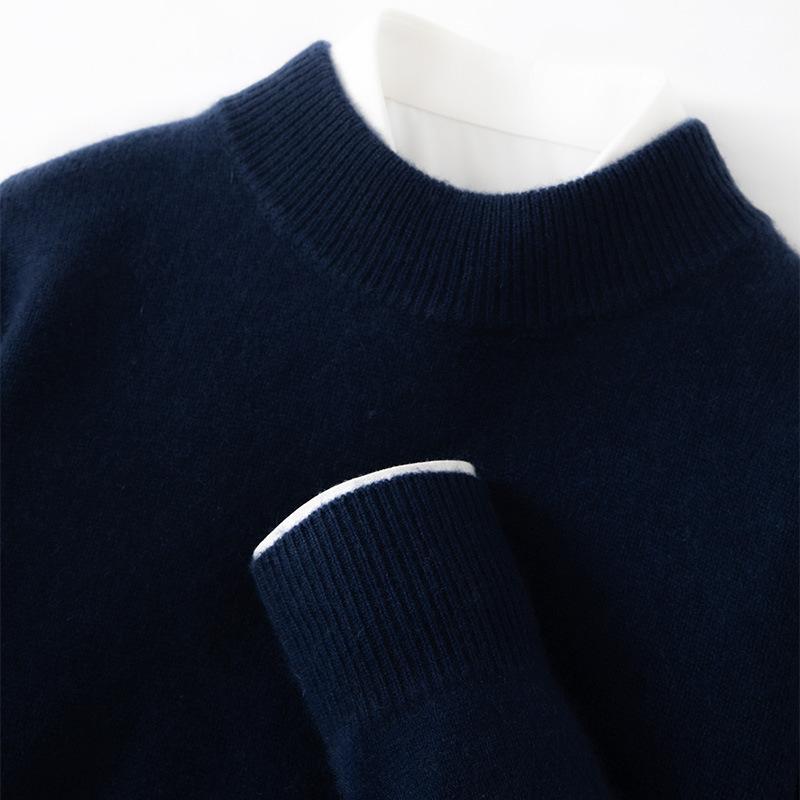 Solid color cashmere shirt semi-turtleneck new solid color versatile pullover sweater knitted sweater warm inside