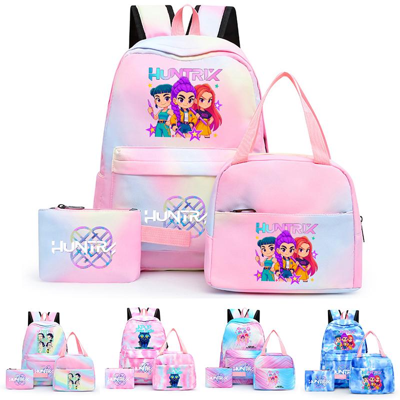 3Pcs/set Cartoon K-Pop Printed Backpack with Pencil Case Lunch Bag for Teenager Girl Boy Bookbag Kid Gift Large Capacity Waterproof Travel Bag