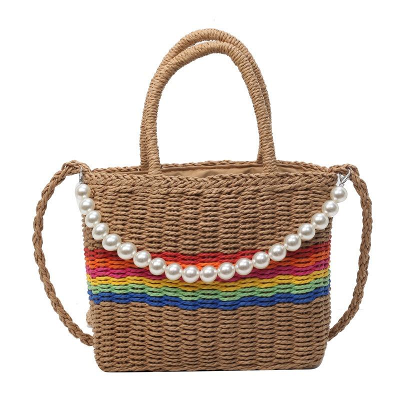 New Bucket Bag, Striped Woven Bag, Casual Straw Bag, Portable Women's Bag, Fashionable and Popular Shoulder Messenger Bag.