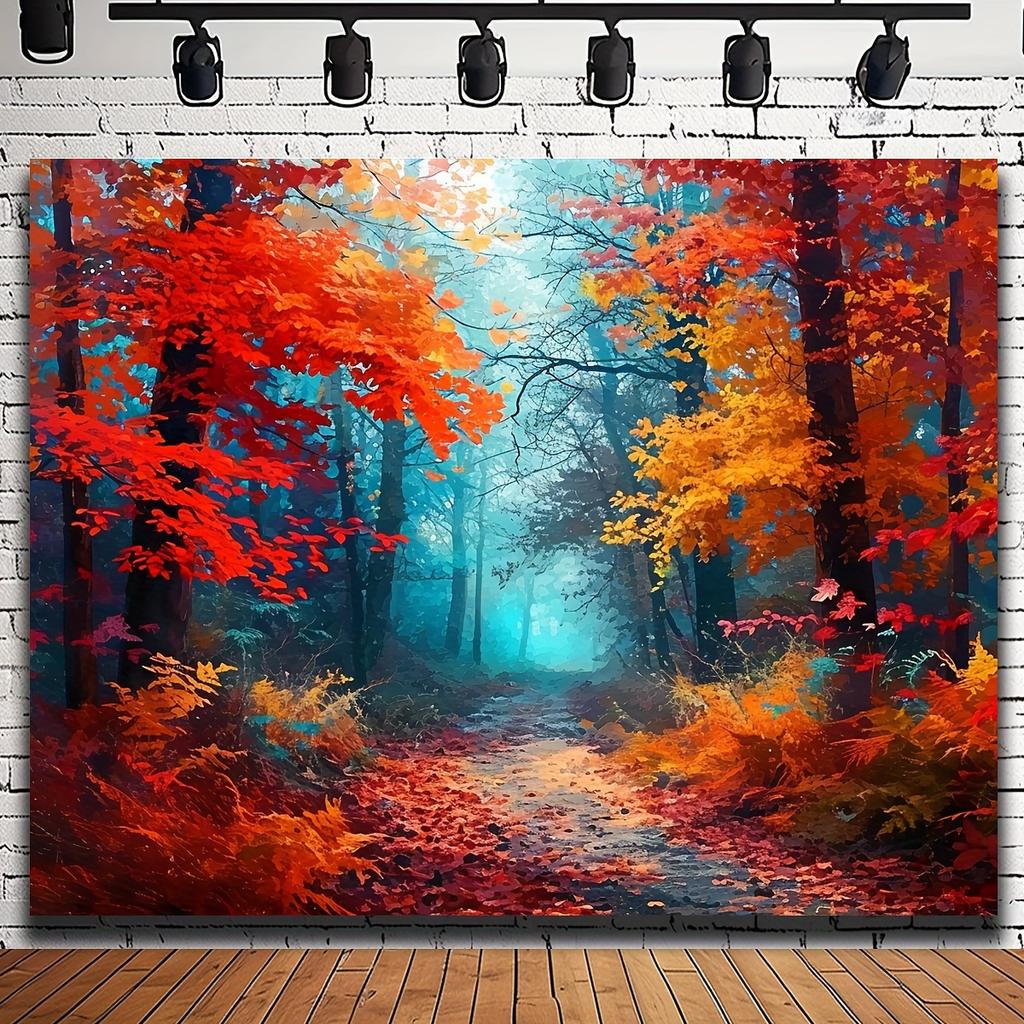 2D Plane 1 Piece of Autumn Splendid Photography Background - Fallen Leaf Forest and Yellow Leaf Scene Suitable for Weddings