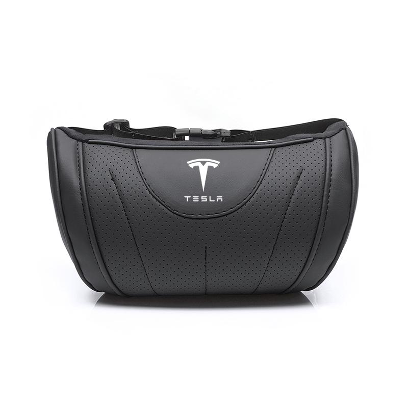 Car Neck Pillow Leather Breathable Soft Headrest Accessories For Tesla Model 3 Y S X Cybertruck Juguete Roadster Coil Bonina