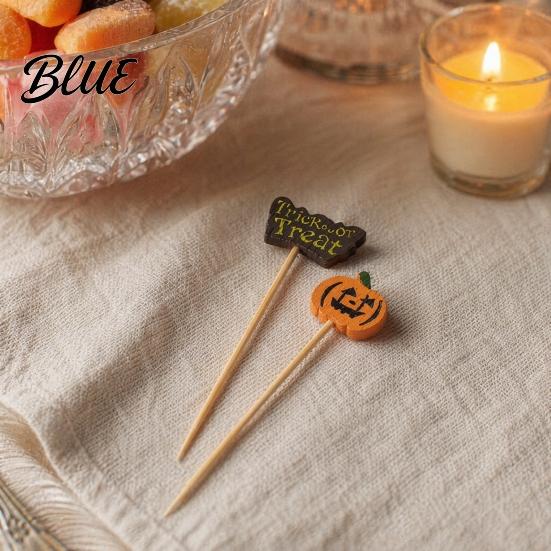 Party Food Decoration Picks 100PCS Disposable Cocktails Tags Halloween Pumpkin Ghost Bat Decor Bamboo Festive Fruit Markers Skewers Sharp