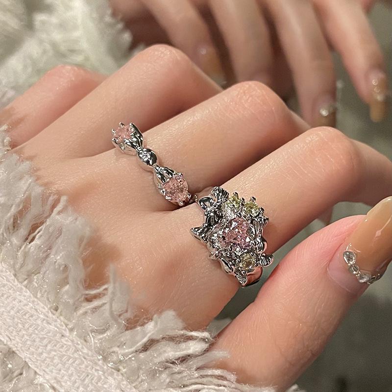 Sugar Paper Color Love Zir*****Pen Ring Niche Design Stacking Wearing Personalized Sweet Sister High Sense Light Luxury Index Finger Ring