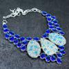 K2 Blue Azurite, Topaz Handmade 925 Sterling Silver Jewelry Necklace 18" I3z30