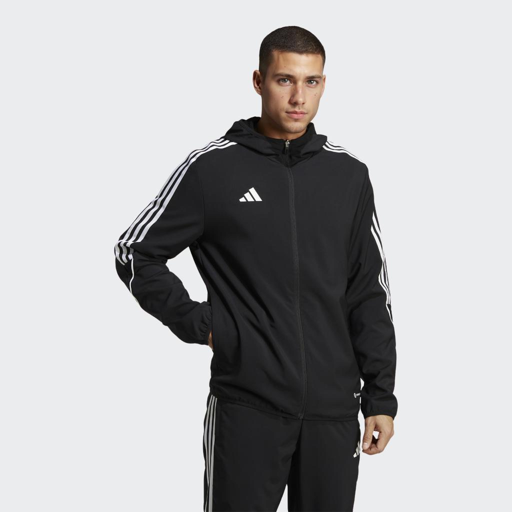 Adidas Pánská prodyšná bunda s kapucí s pruhovaným potiskem Vnější oděv Černá HZ9066