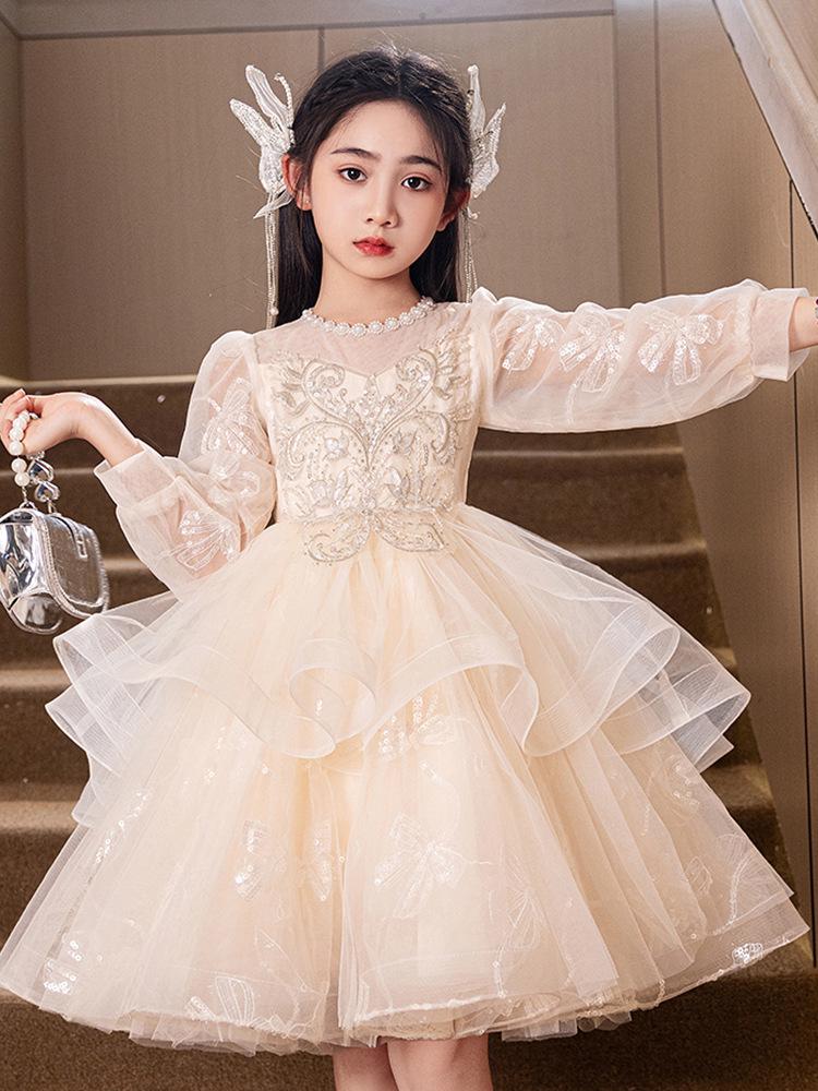 Girls' Light Luxury High-End Princess Dress for Weddings, Birthdays, and Piano Performances - Autumn Collection
