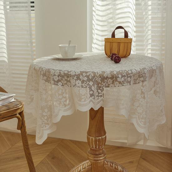 Runder Tischdecke aus floraler Spitze, Kaffeetischabdeckung aus Spitzengewebe mit muschelförmigem Rand für Hochzeit, Nachmittagstee-Party, Eingangsbereich-Dekoration