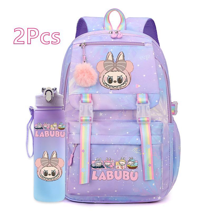 2 Stück/Set Niedlicher bedruckter Rucksack mit 750 ml Outdoor-Sport-Wasserflasche Schüler Mädchen Junge Schultasche Großes Fassungsvermögen Reisetasche Geschenk