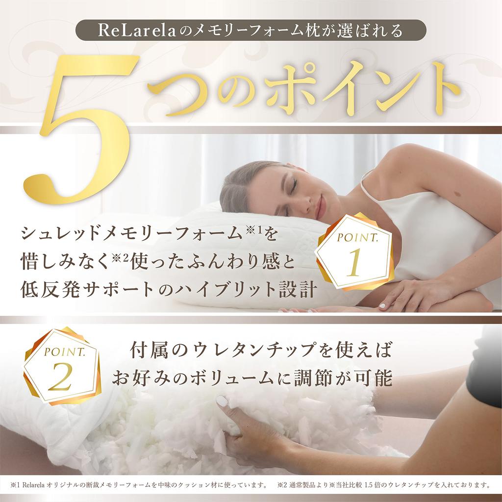 ReLarela Pillow, Luxury Hotel Pillow [Heavy-Duty Premium Specifications] Cover and Filling Set, 60x45cm, Adjustable Height, Memory Foam Pillow