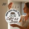 Rustic Home Wall Decor Wooden Coffee Bar Signs, Themed Hanging Sign, Cup Decorative Wood Signs for Breakfast Nook Shape & Round Plaque Farmhouse