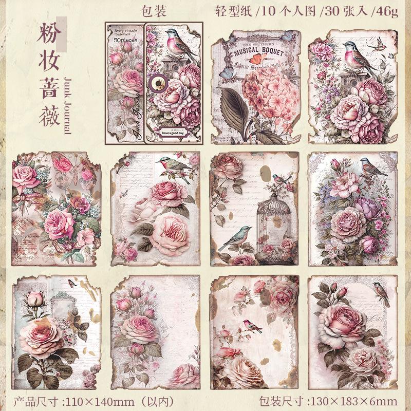 

Kawai Stationery Good Day Material Paper Lost Garden Series Art Collage Handbook Material 30 Sheets in 6 Options School Supplies