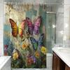 Waterproof 12 Hooks Machine Washable Colorful Butterfly Pattern One Piece Shower Curtain Suitable for Room Home Hotel Bathroom