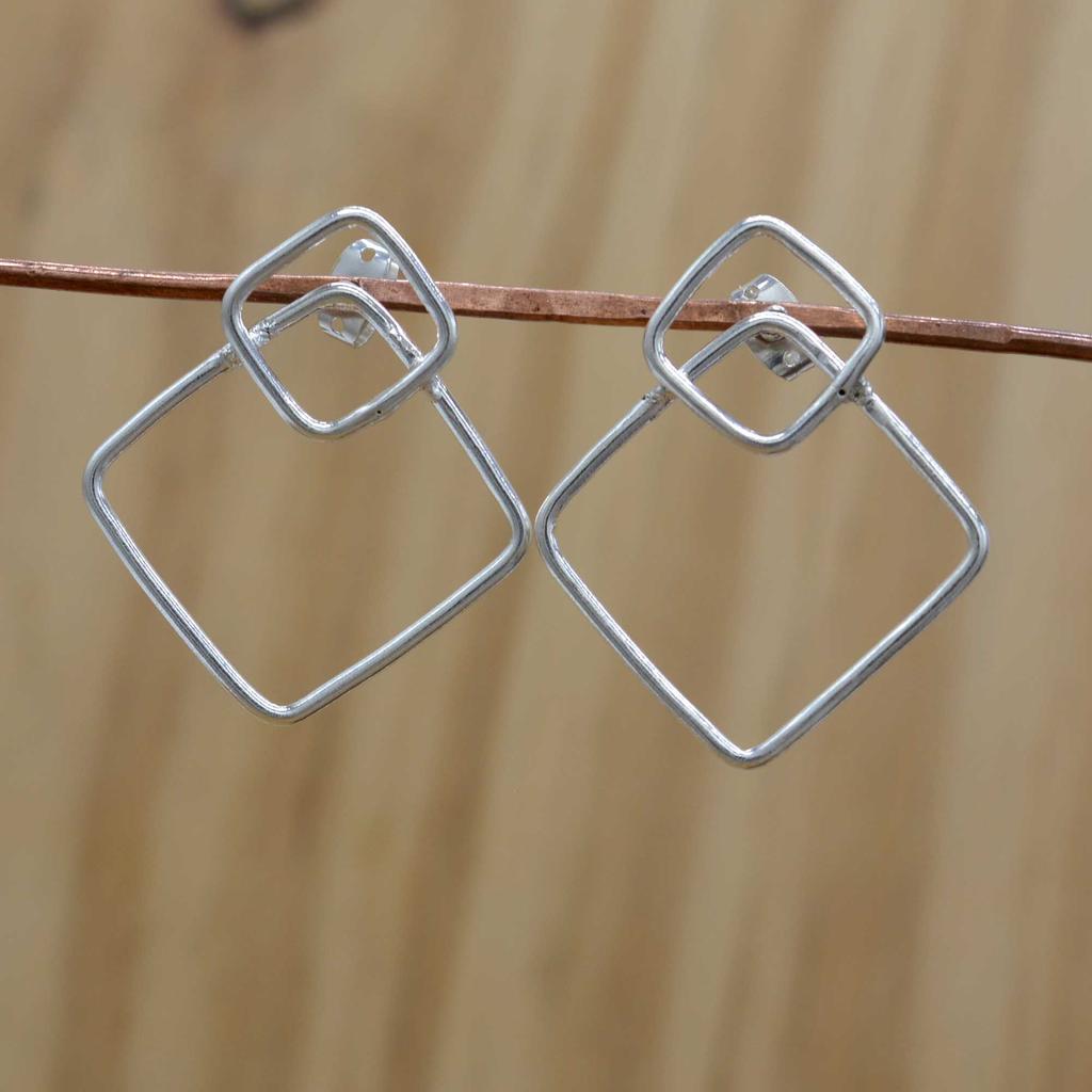 925 Sterling Silver Square Earrings, Handmade Simple Studs Earrings, Gift For Her