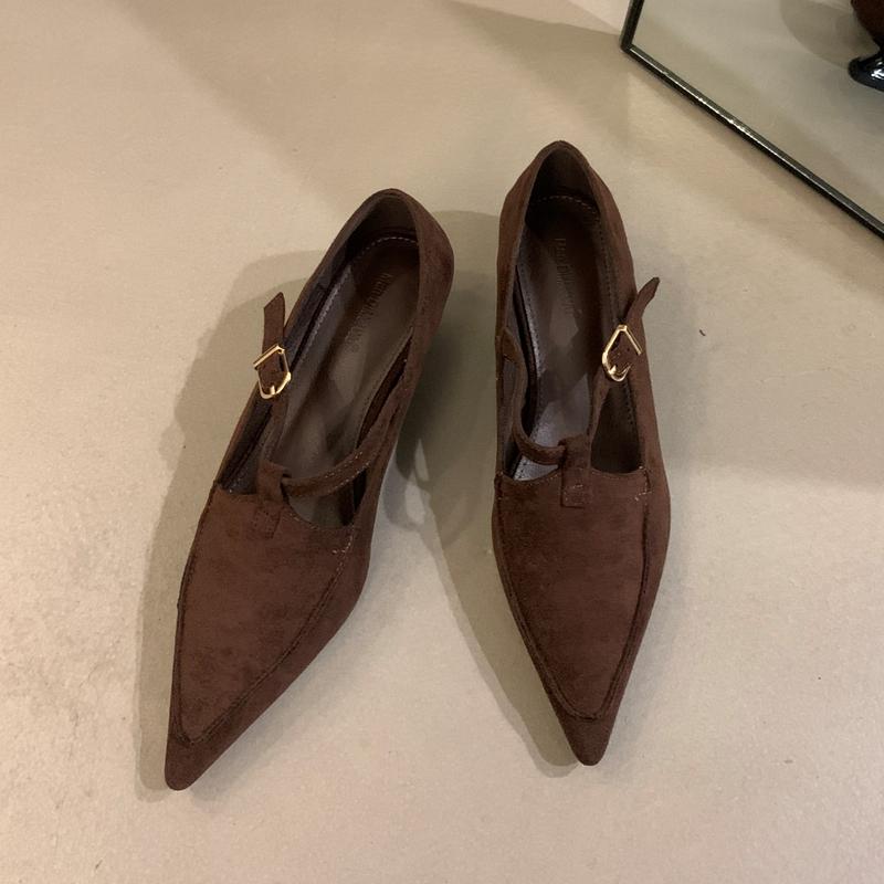 Fashion SUOJIALUN New Brand Women Pumps Shoes Fashion Pointed Toe Ladies Elegant Mary Jane Shoes Thin Med Heel Outdoor Dress Boat Shoes