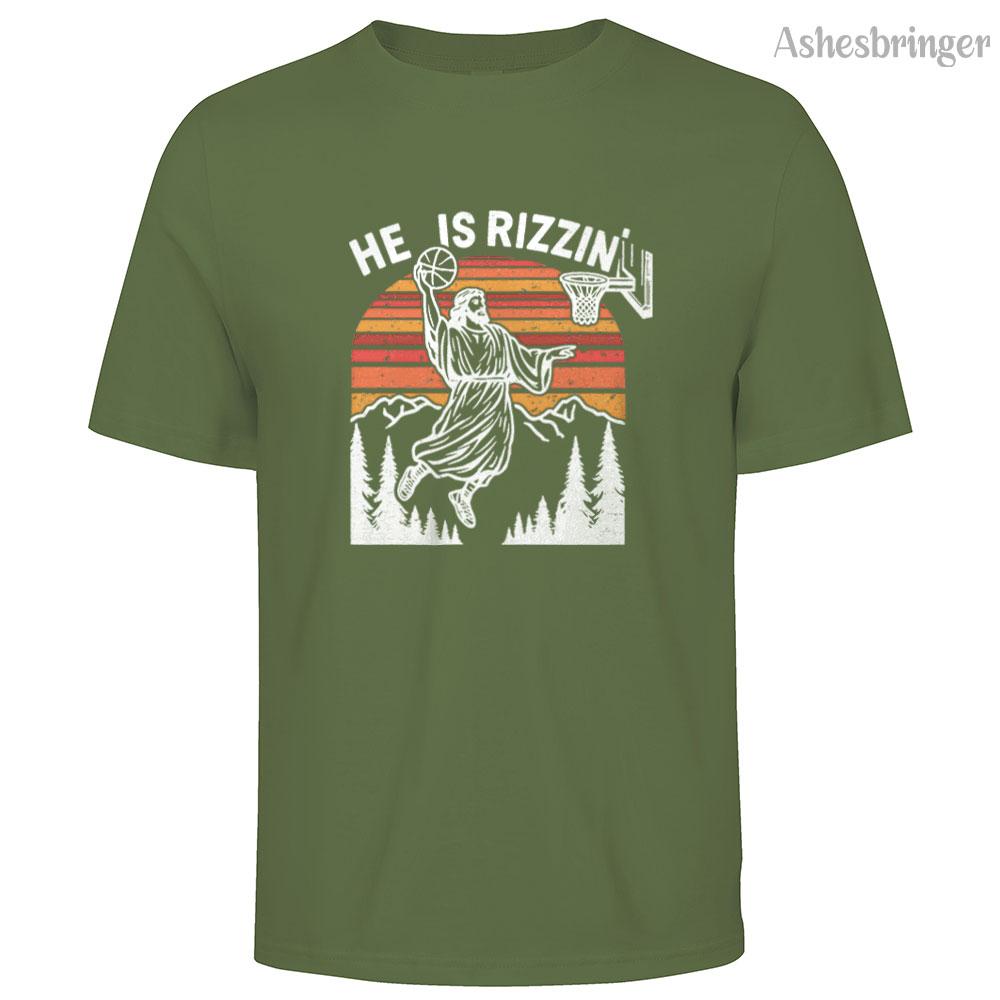 Mens Cotton He Is Rizzin Graphic Easter Jesus Christian Basketball T Shirt Street Casual Style Tee for Men and Women