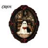 Spooky Pumpkin Wall Decals Halloween Dark Style Refrigerator Magnet, Retro Gothic Oval Photo Magnets Frame Decorative Magnetic Sticker for Metal