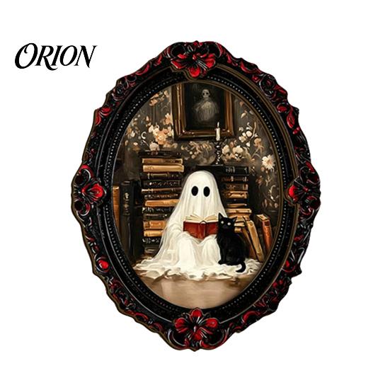 Spooky Pumpkin Wall Decals Halloween Dark Style Refrigerator Magnet, Retro Gothic Oval Photo Magnets Frame Decorative Magnetic Sticker for Metal