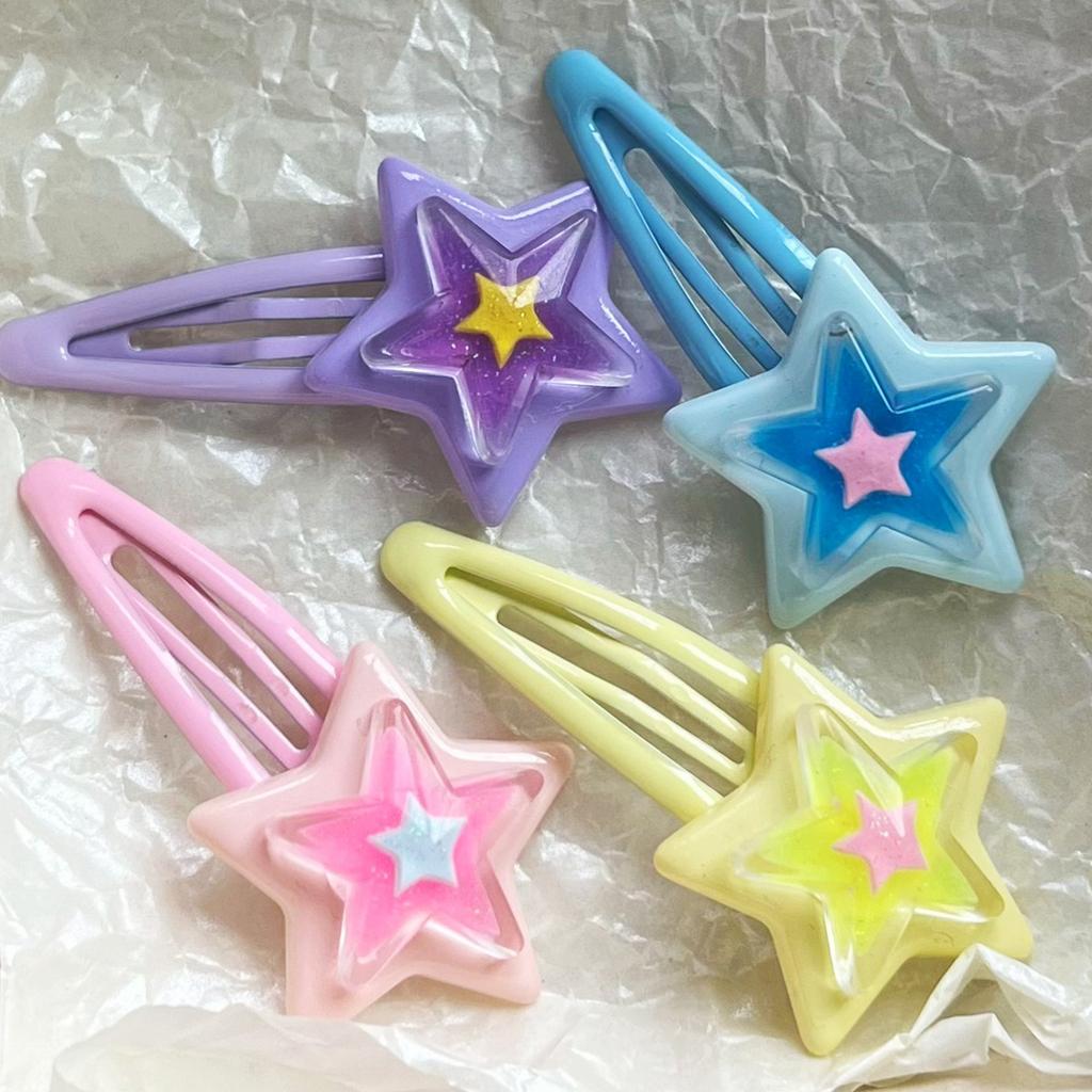 Girly Snap Clip Hairpin Y2K Girls Headdress Hair Accessories Delicate Star Color Block Mini Jelly Star Hairpin
