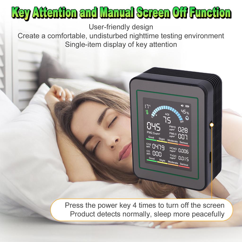 10 In 1 HCHO Meter, Portable Temperature and Humidity Meter with Color Screen for Home, Office, Vehicle, Detect PM0.3