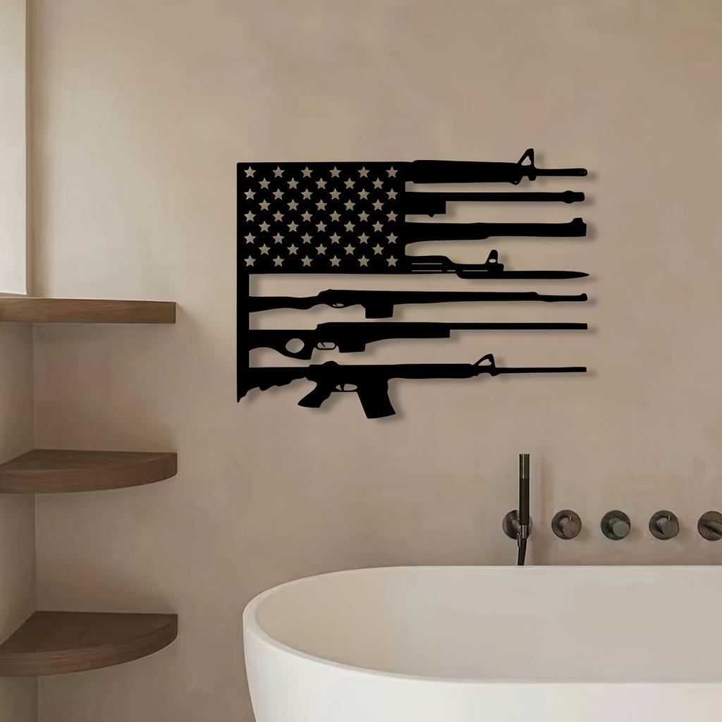 American Flag Gun Art - Black Metal Wall Decor for Indoor Spaces, Perfect for Living Room, Perfect for Room Decor
