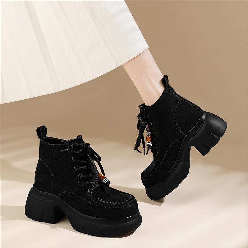 Fleece Martin boots autumn and winter new casual thick-soled heightening short boots beaded versatile thermal cotton shoes boots women