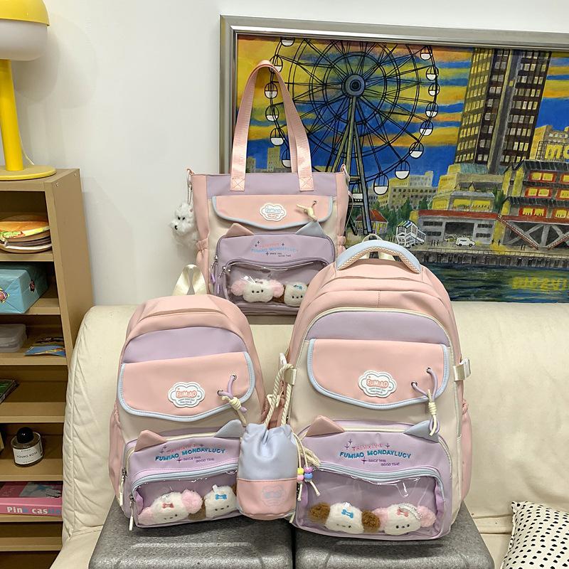 Schoolbag High Value Ins Wind School Bag Junior High School Girls Backpack High School Students Large Capacity Cute Pain Bag Dopamine Backpack