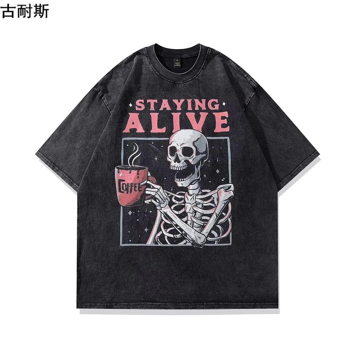 Skull skull T-shirt shirt undershirt undershirt cotton Black 2XL