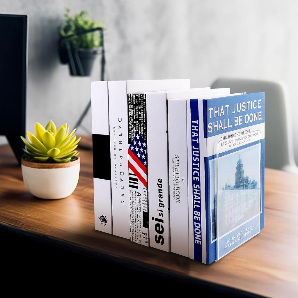 10 Pieces Book Ends, Clear Acrylic Bookends for Shelves, Heavy Duty Book Holders, Bookends for School, Library, Bedroom, Office